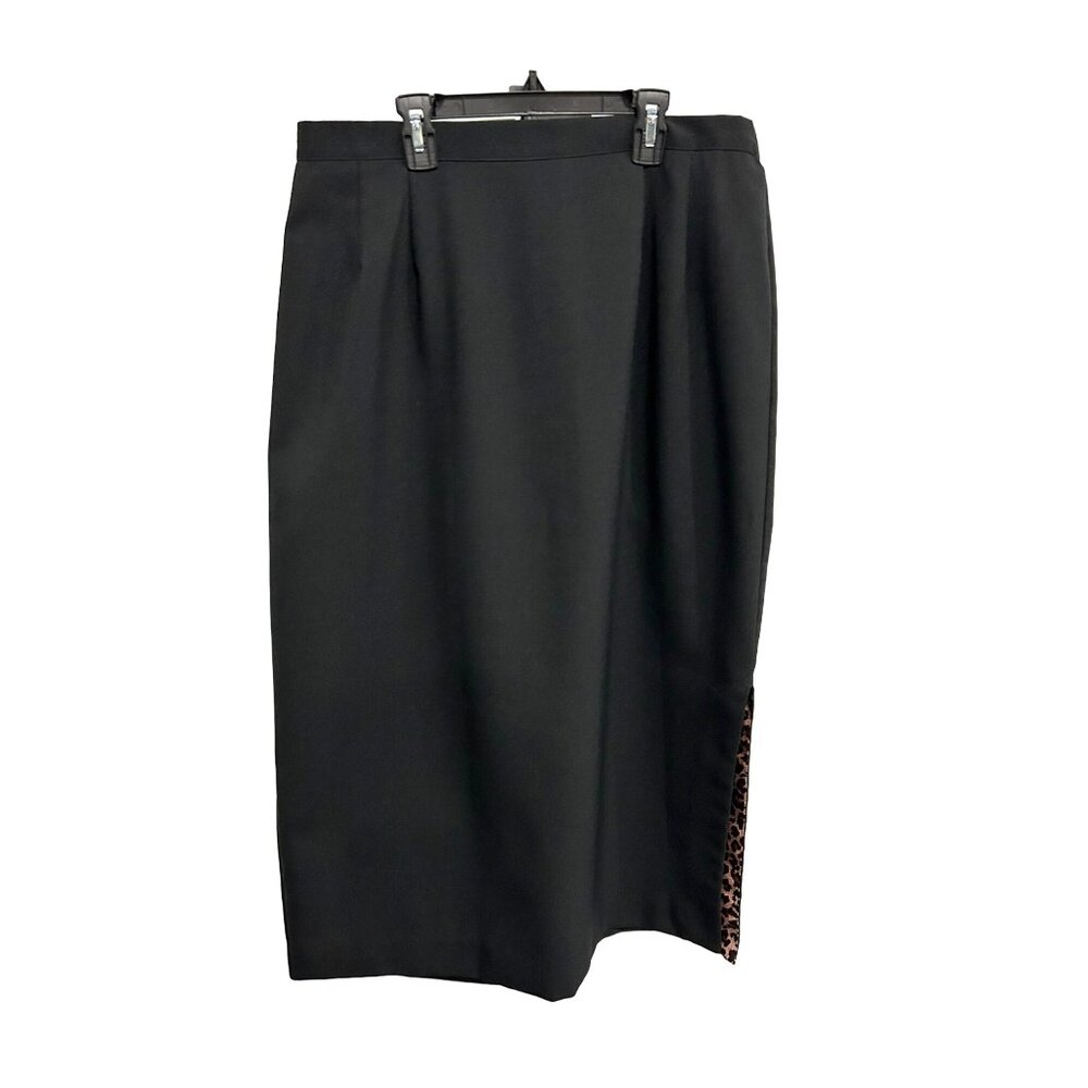 Black Pencil Skirt With Leopard Print Side Slit Sz 16W